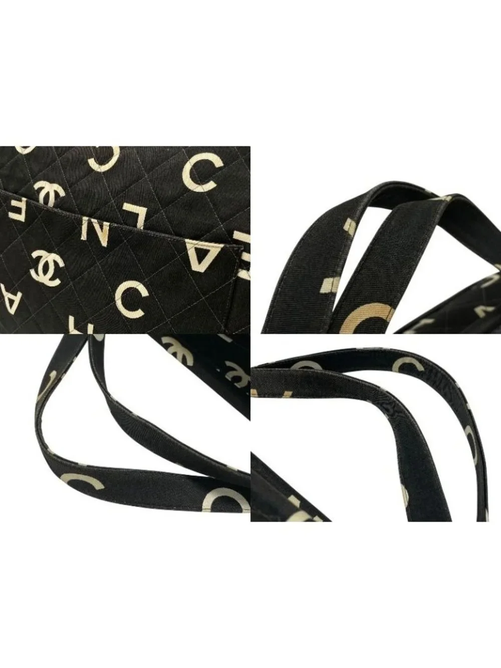 Chanel By Sea Line Tote Bag CC Logo Icon Cotton Canvas Black Gold